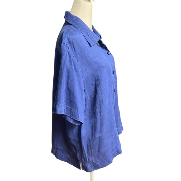 Coldwater Creek Oversized Linen Camp Shirt Size LP Indian Ink Blue Button Down - Picture 6 of 10